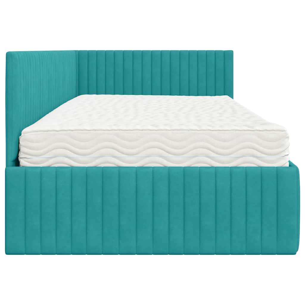 Hoekbedframe met Matras met hoofdeinde 2 pcs Turquoise Fluweel is nu te koop bij PeponiXL, paradijselijk wonen!