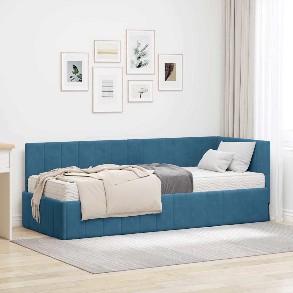 Hoekbedframe met Matras met hoofdeinde 2 pcs Blauw Fluweel is nu te koop bij PeponiXL, paradijselijk wonen!