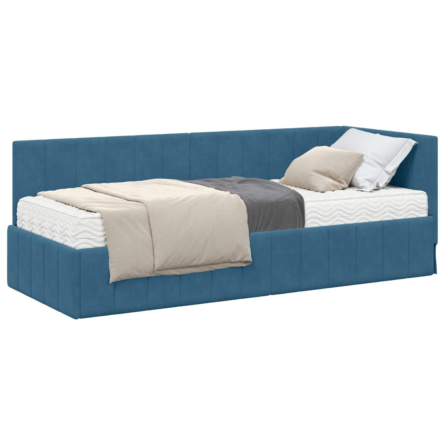 Hoekbedframe met Matras met hoofdeinde 2 pcs Blauw Fluweel is nu te koop bij PeponiXL, paradijselijk wonen!