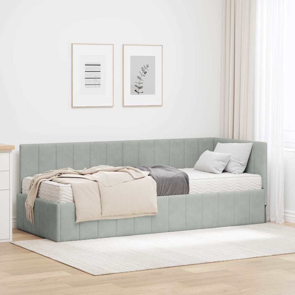 Hoekbedframe met Matras met matras 2 pcs Lichtgrijs Fluweel is nu te koop bij PeponiXL, paradijselijk wonen!