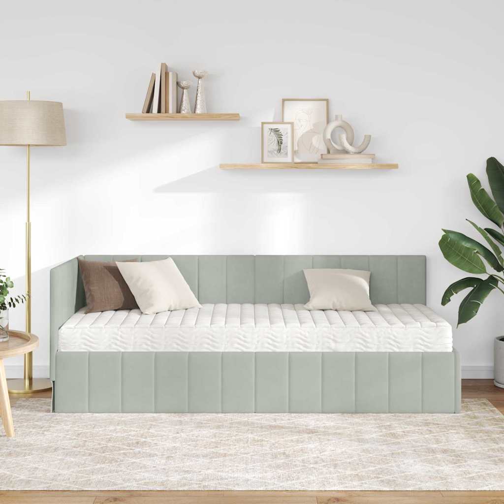 Hoekbedframe met Matras met matras 2 pcs Lichtgrijs Fluweel is nu te koop bij PeponiXL, paradijselijk wonen!