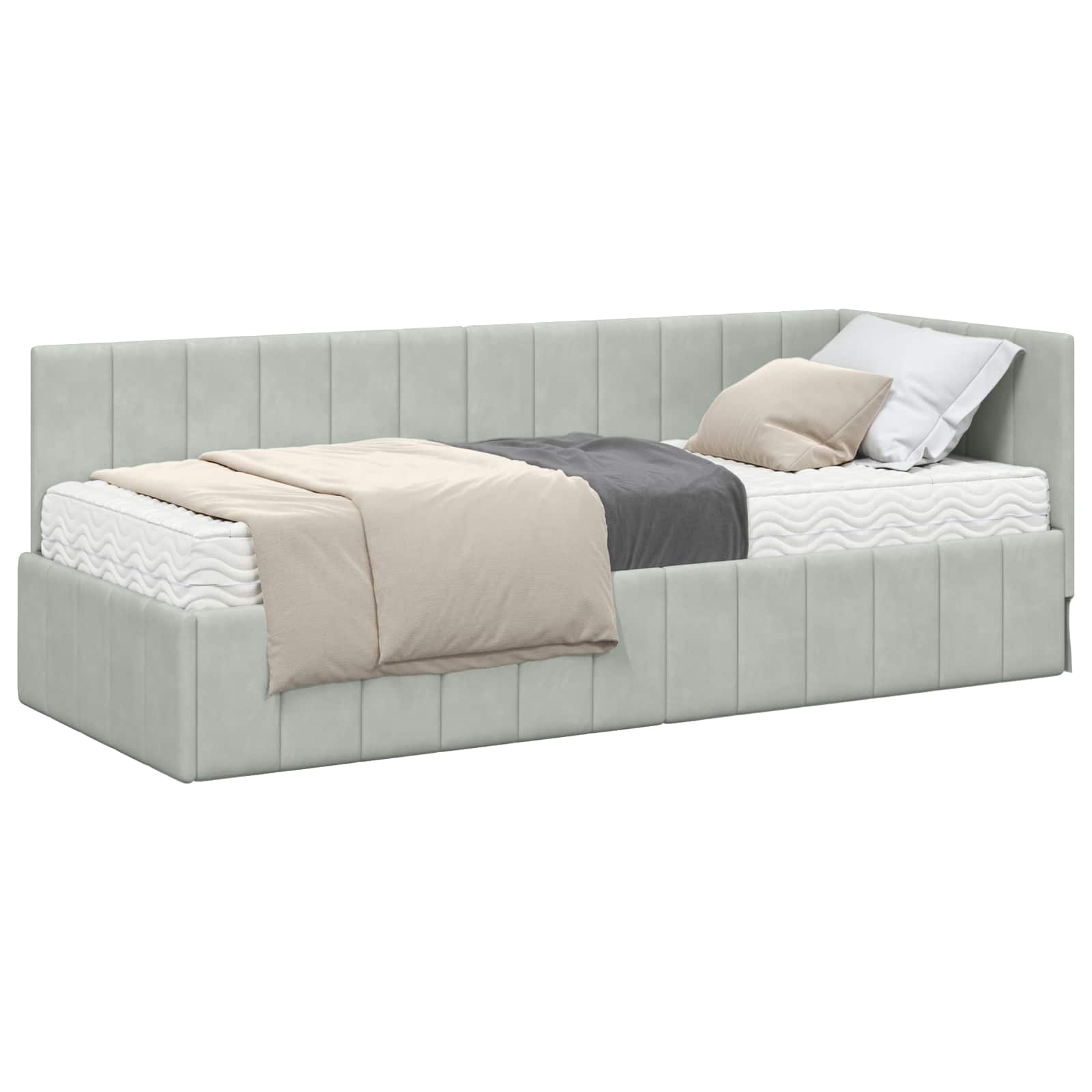 Hoekbedframe met Matras met matras 2 pcs Lichtgrijs Fluweel is nu te koop bij PeponiXL, paradijselijk wonen!