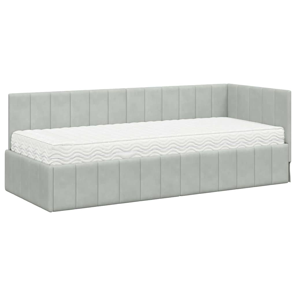 Hoekbedframe met Matras met matras 2 pcs Lichtgrijs Fluweel is nu te koop bij PeponiXL, paradijselijk wonen!