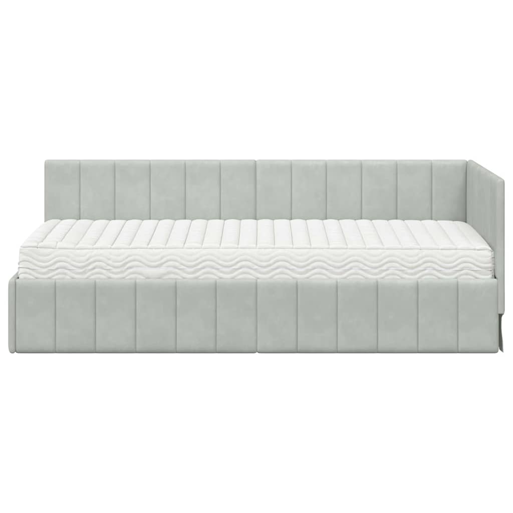 Hoekbedframe met Matras met matras 2 pcs Lichtgrijs Fluweel is nu te koop bij PeponiXL, paradijselijk wonen!