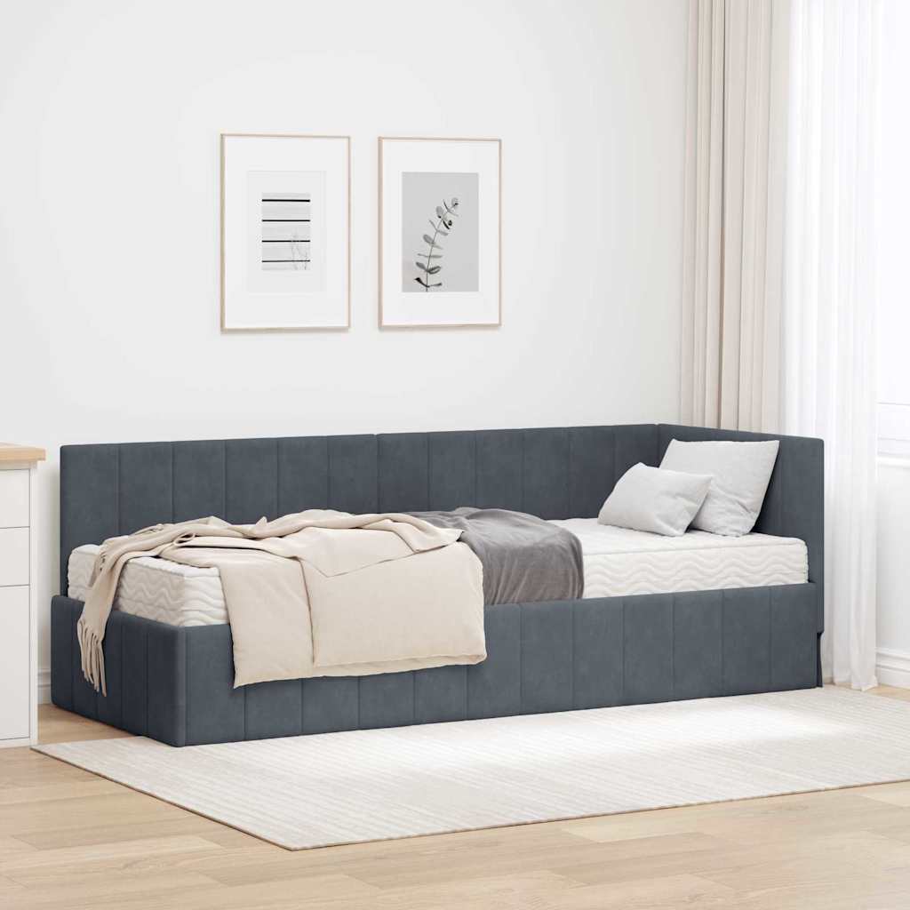 Hoekbedframe met Matras met matras 2 pcs Grijs Fluweel is nu te koop bij PeponiXL, paradijselijk wonen!
