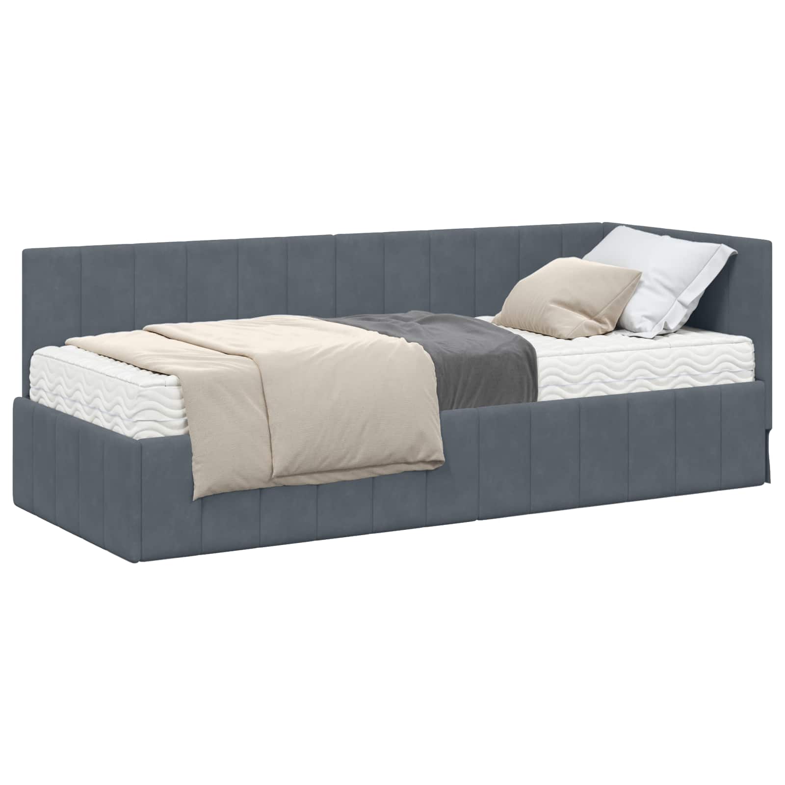 Hoekbedframe met Matras met matras 2 pcs Grijs Fluweel is nu te koop bij PeponiXL, paradijselijk wonen!