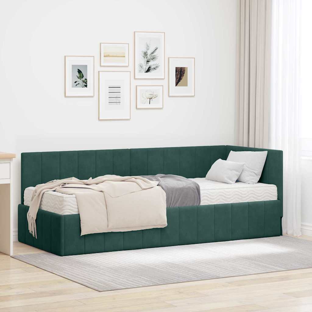 Hoekbedframe met Matras met hoofdeinde 2 pcs Groen Fluweel is nu te koop bij PeponiXL, paradijselijk wonen!
