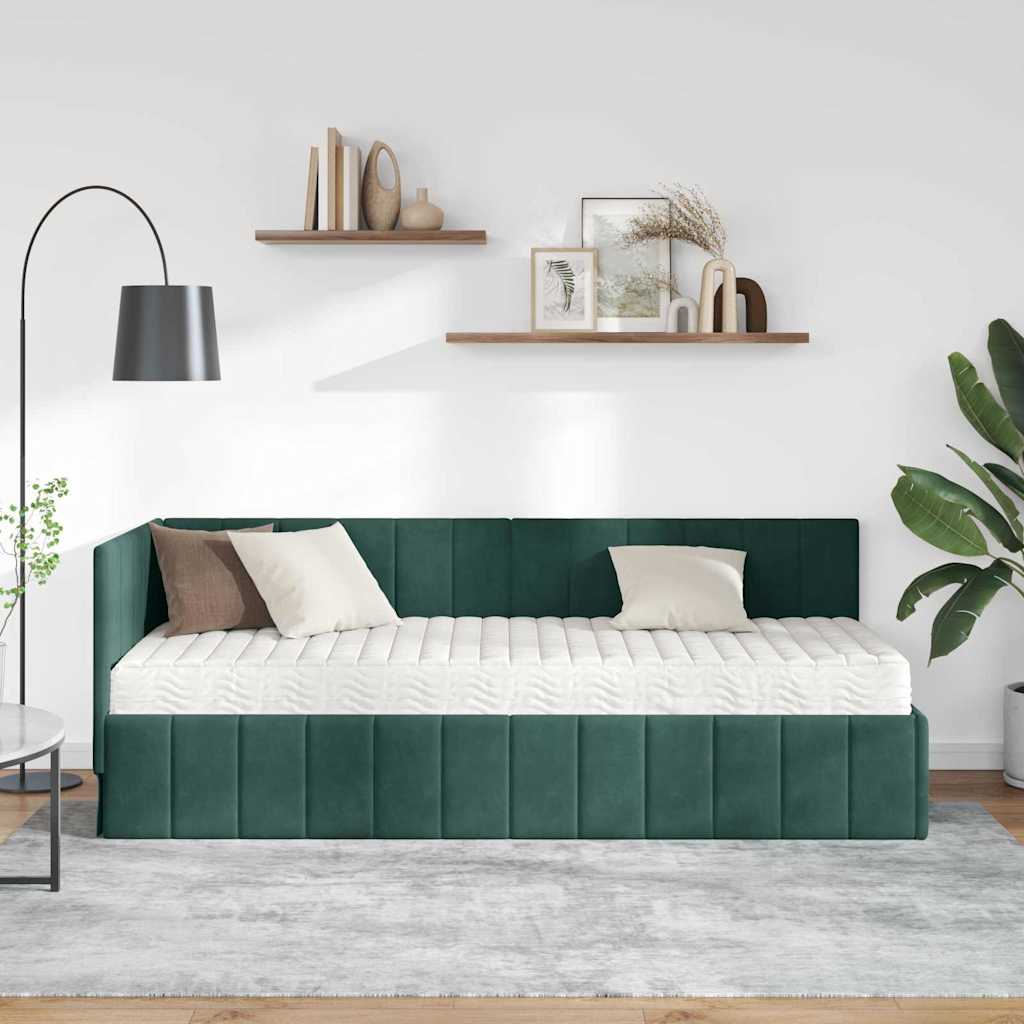 Hoekbedframe met Matras met hoofdeinde 2 pcs Groen Fluweel is nu te koop bij PeponiXL, paradijselijk wonen!