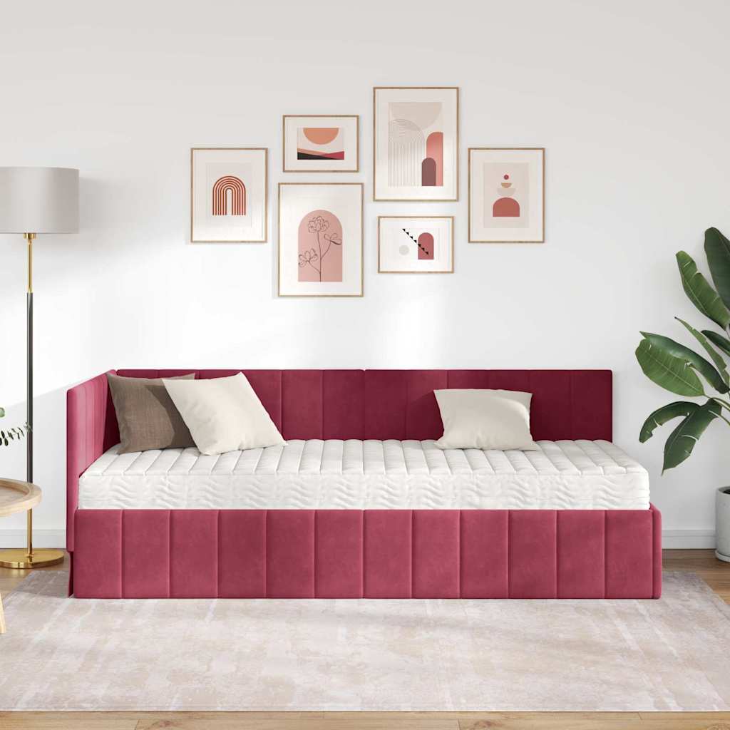 Hoekbedframe met Matras met hoofdeinde 2 pcs Groen Fluweel is nu te koop bij PeponiXL, paradijselijk wonen!