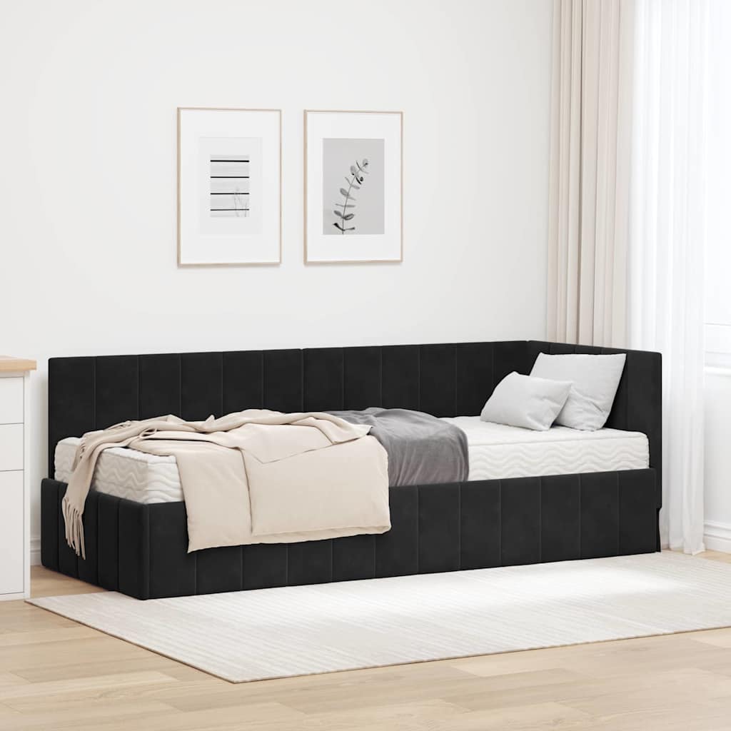 Hoekbedframe met Matras met matras 2 pcs Zwart Fluweel is nu te koop bij PeponiXL, paradijselijk wonen!