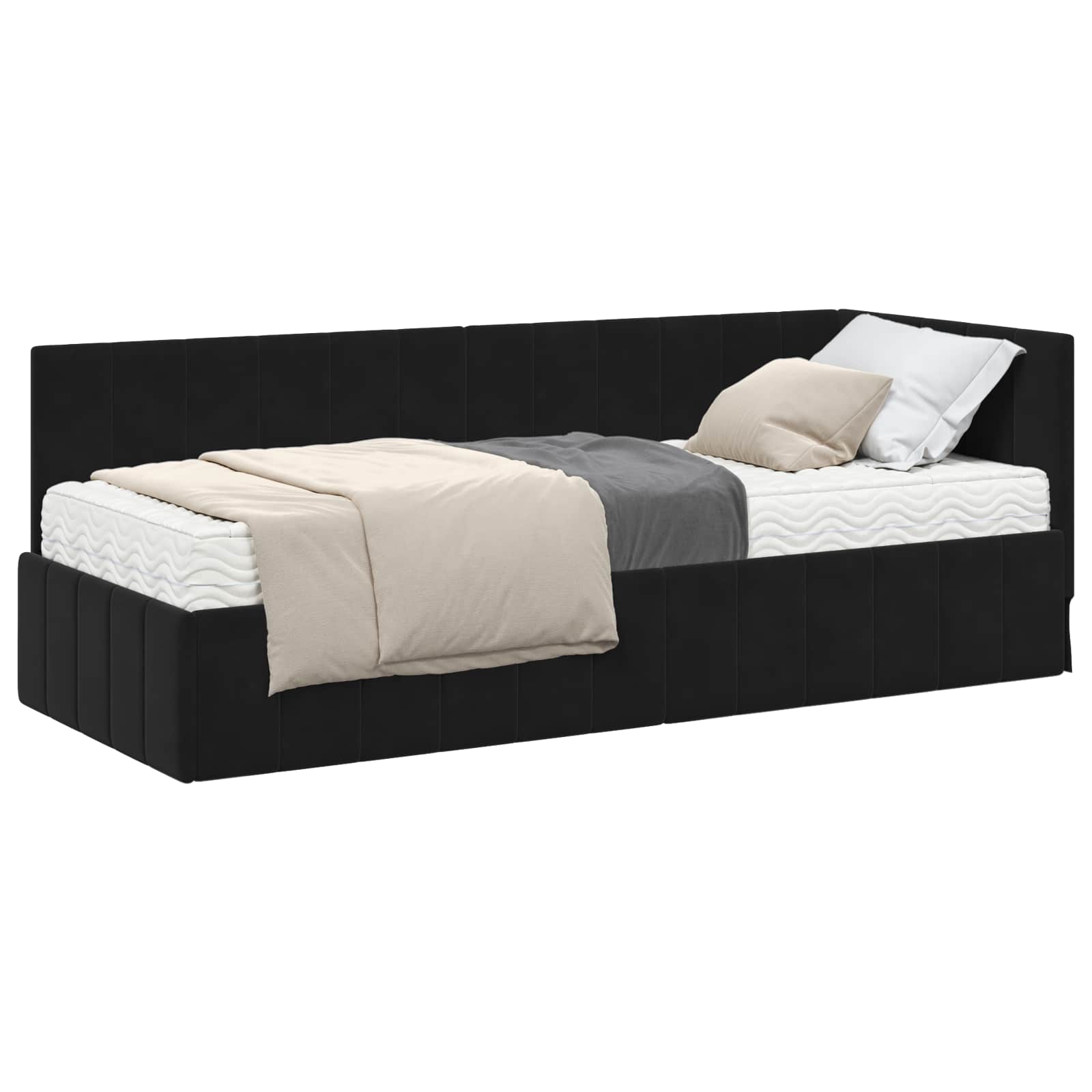 Hoekbedframe met Matras met matras 2 pcs Zwart Fluweel is nu te koop bij PeponiXL, paradijselijk wonen!