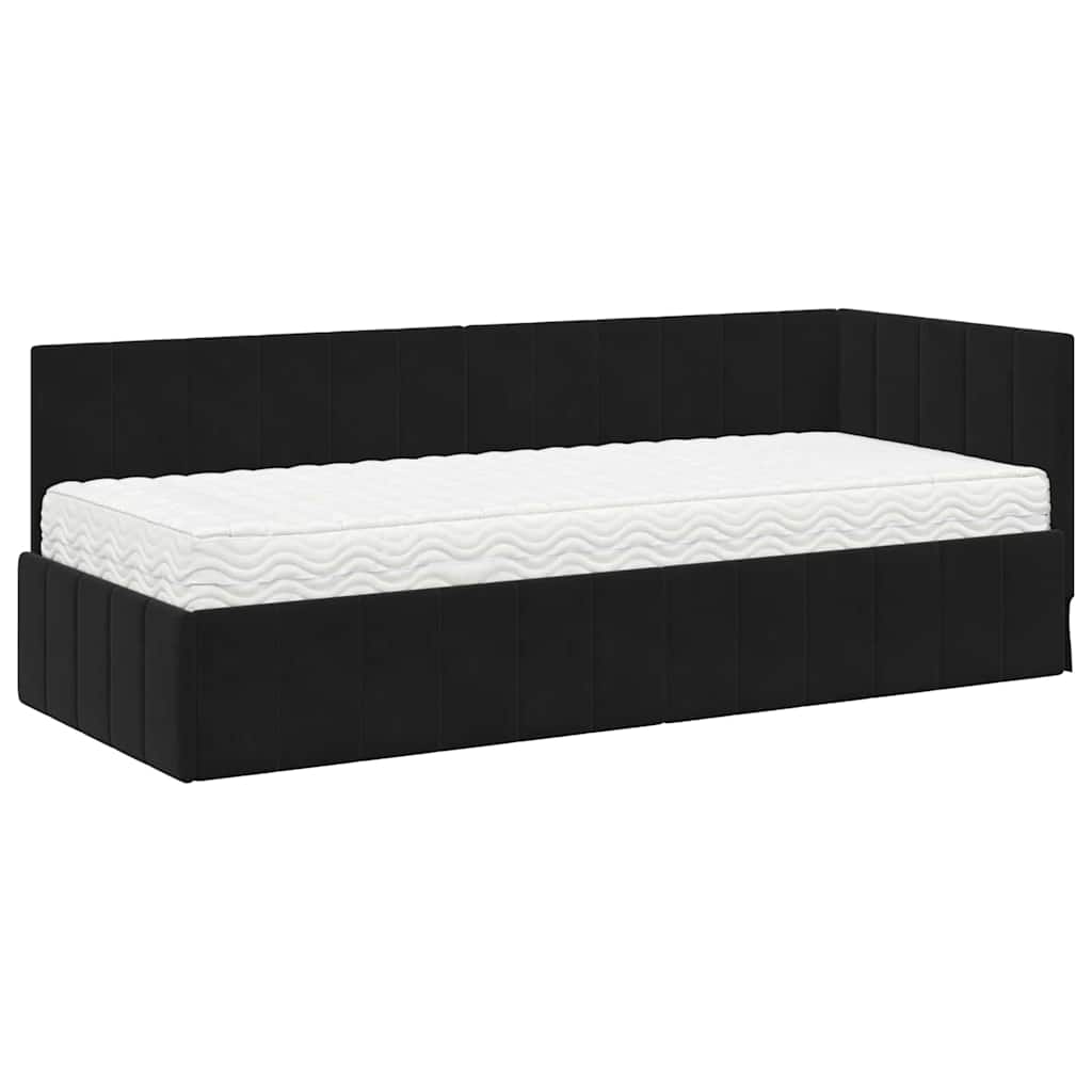 Hoekbedframe met Matras met matras 2 pcs Zwart Fluweel is nu te koop bij PeponiXL, paradijselijk wonen!