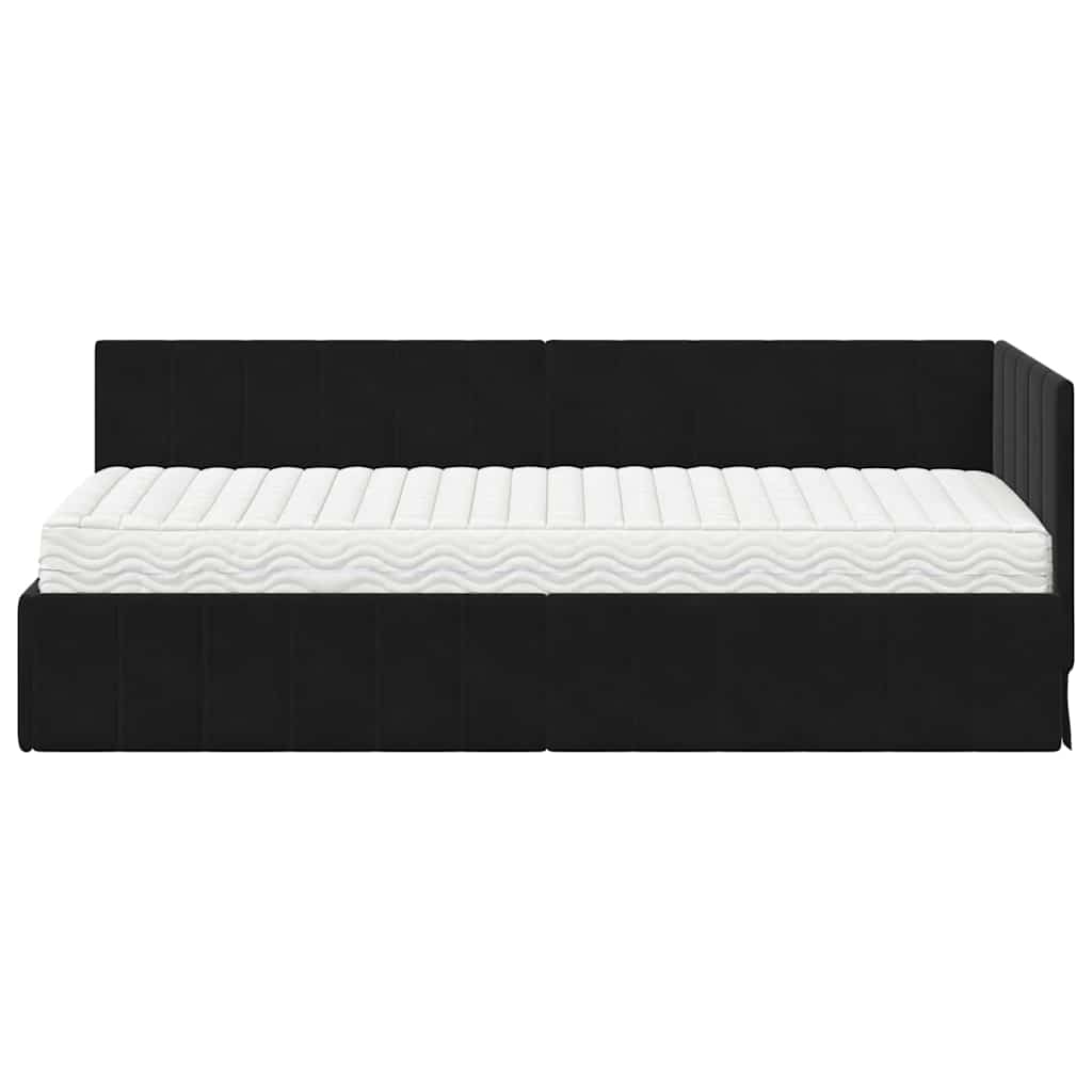 Hoekbedframe met Matras met matras 2 pcs Zwart Fluweel is nu te koop bij PeponiXL, paradijselijk wonen!