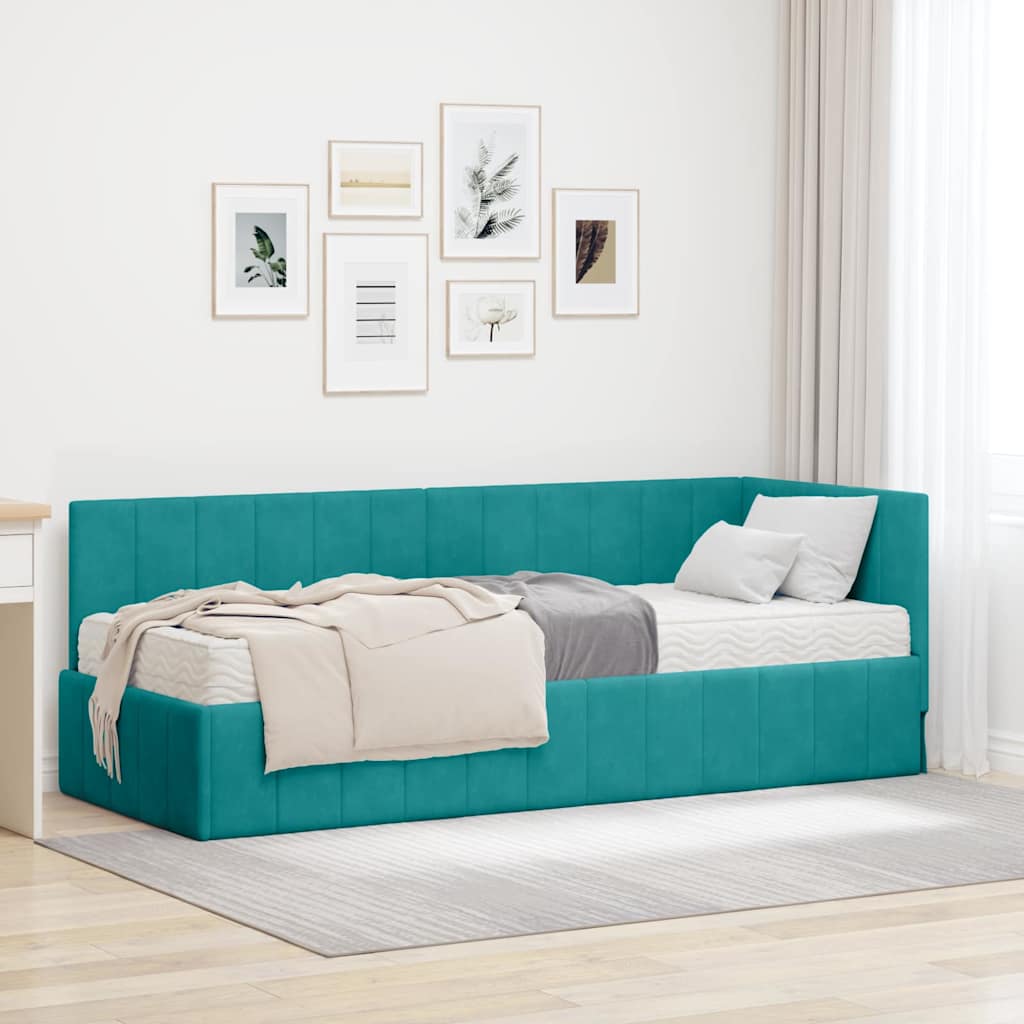 Hoekbedframe met Matras met hoofdeinde 2 pcs Turquoise Fluweel is nu te koop bij PeponiXL, paradijselijk wonen!