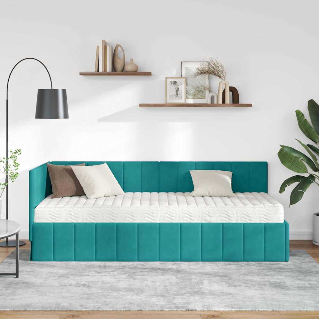 Hoekbedframe met Matras met hoofdeinde 2 pcs Turquoise Fluweel is nu te koop bij PeponiXL, paradijselijk wonen!