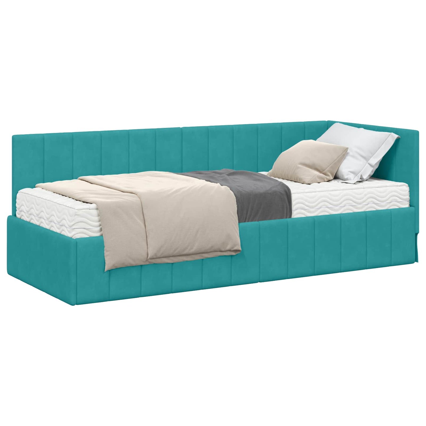 Hoekbedframe met Matras met hoofdeinde 2 pcs Turquoise Fluweel is nu te koop bij PeponiXL, paradijselijk wonen!