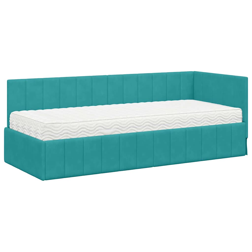 Hoekbedframe met Matras met hoofdeinde 2 pcs Turquoise Fluweel is nu te koop bij PeponiXL, paradijselijk wonen!