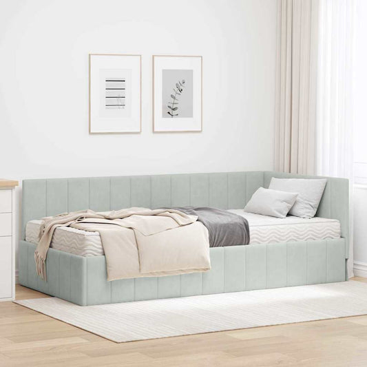 Hoekbedframe met matras Lichtgrijs 90 x 190 cm Fluweel is nu te koop bij PeponiXL, paradijselijk wonen!