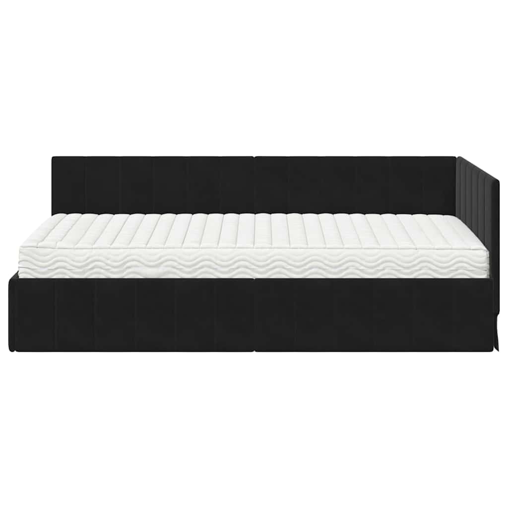 Hoekbedframe met Matras met hoofdeinde 2 pcs Zwart Fluweel