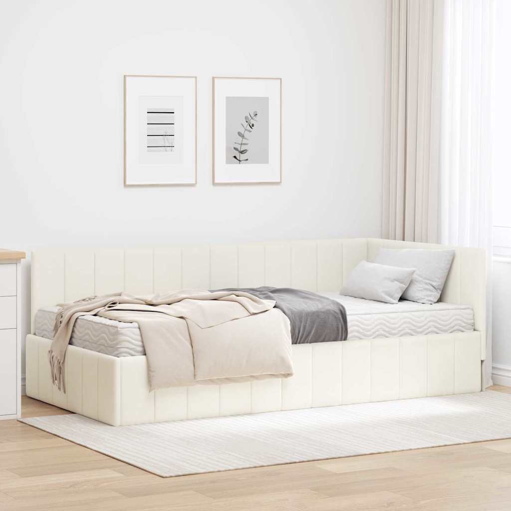 Hoekbedframe met Matras met hoofdeinde 2 pcs Crème Fluweel is nu te koop bij PeponiXL, paradijselijk wonen!