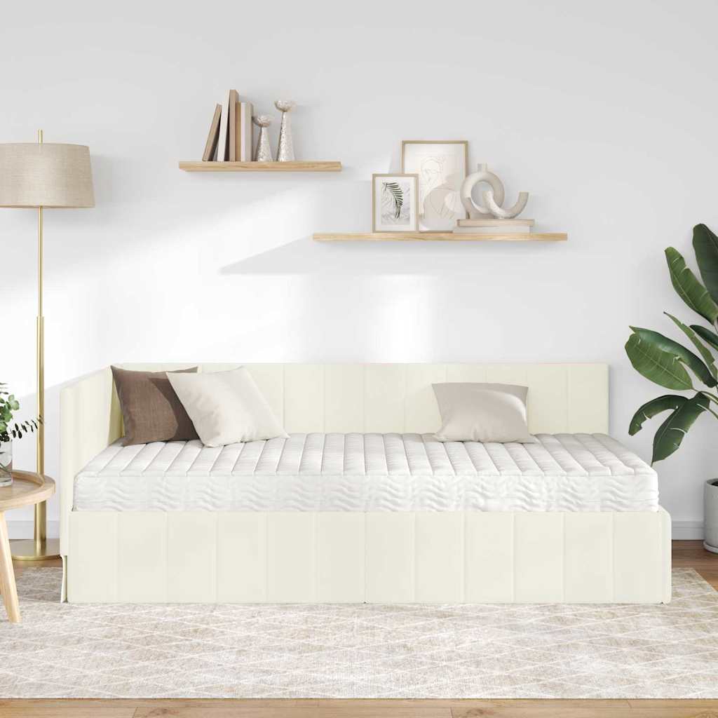 Hoekbedframe met Matras met hoofdeinde 2 pcs Crème Fluweel is nu te koop bij PeponiXL, paradijselijk wonen!