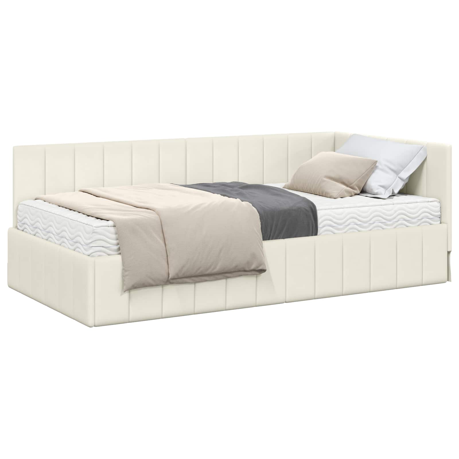 Hoekbedframe met Matras met hoofdeinde 2 pcs Crème Fluweel is nu te koop bij PeponiXL, paradijselijk wonen!