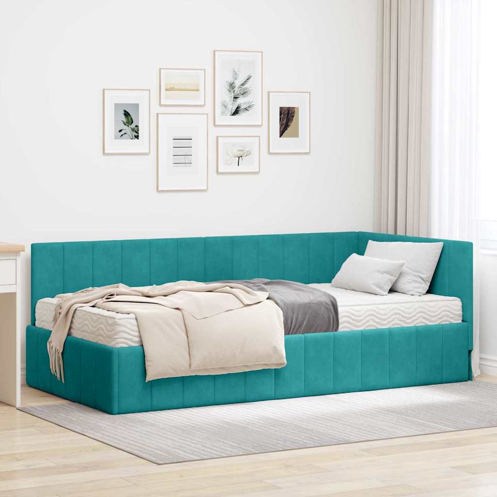 Hoekbedframe met Matras met matras 2 pcs Turquoise Fluweel is nu te koop bij PeponiXL, paradijselijk wonen!