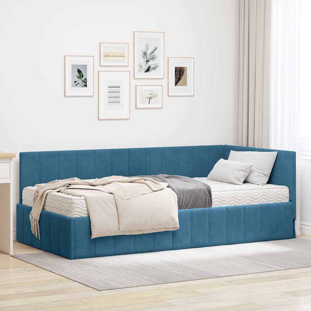 Hoekbedframe met Matras met matras 2 pcs Blauw Fluweel is nu te koop bij PeponiXL, paradijselijk wonen!