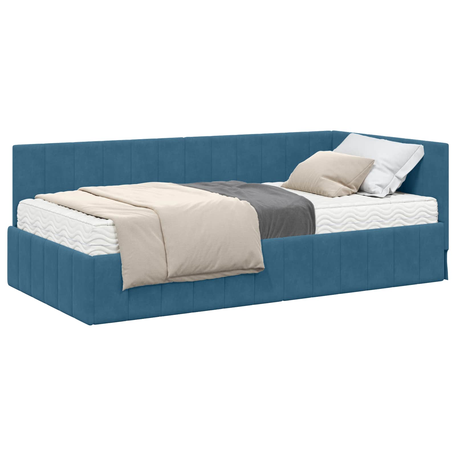 Hoekbedframe met Matras met matras 2 pcs Blauw Fluweel is nu te koop bij PeponiXL, paradijselijk wonen!