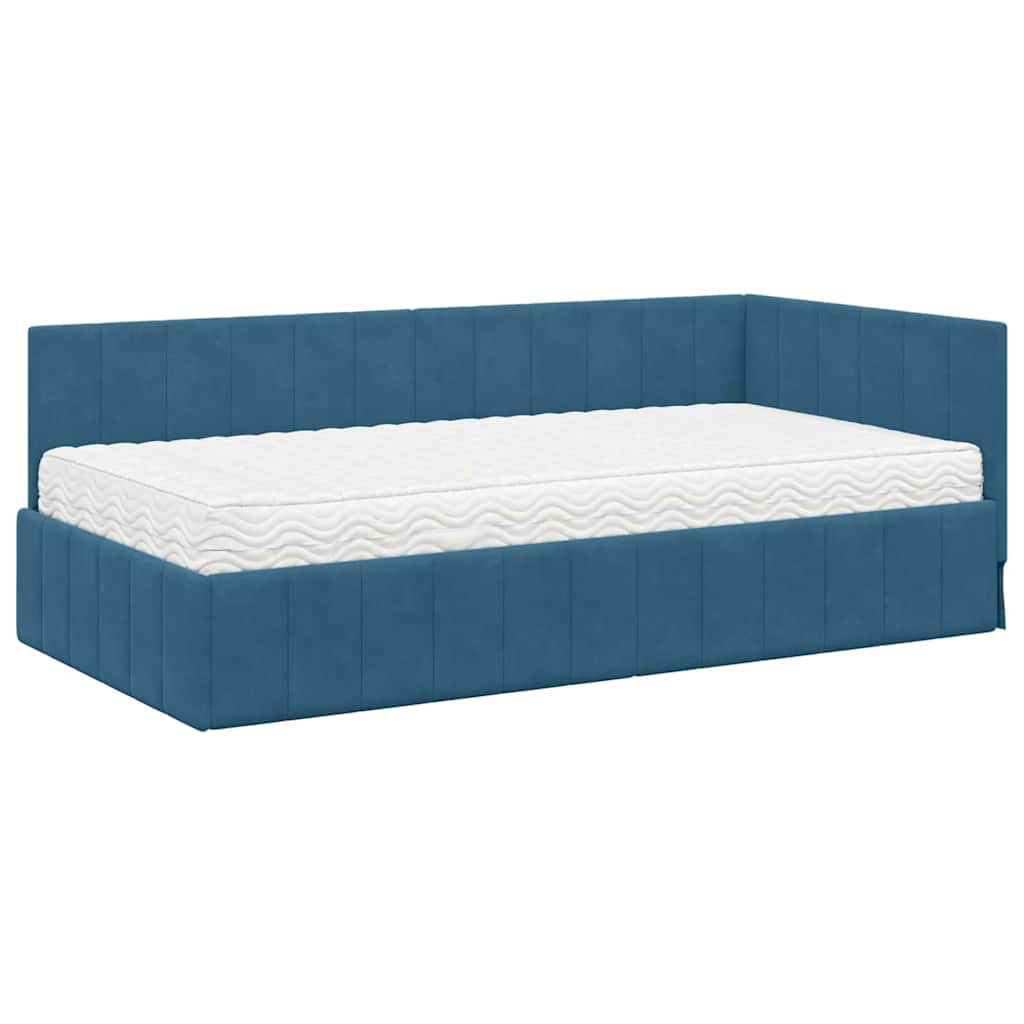 Hoekbedframe met Matras met matras 2 pcs Blauw Fluweel is nu te koop bij PeponiXL, paradijselijk wonen!