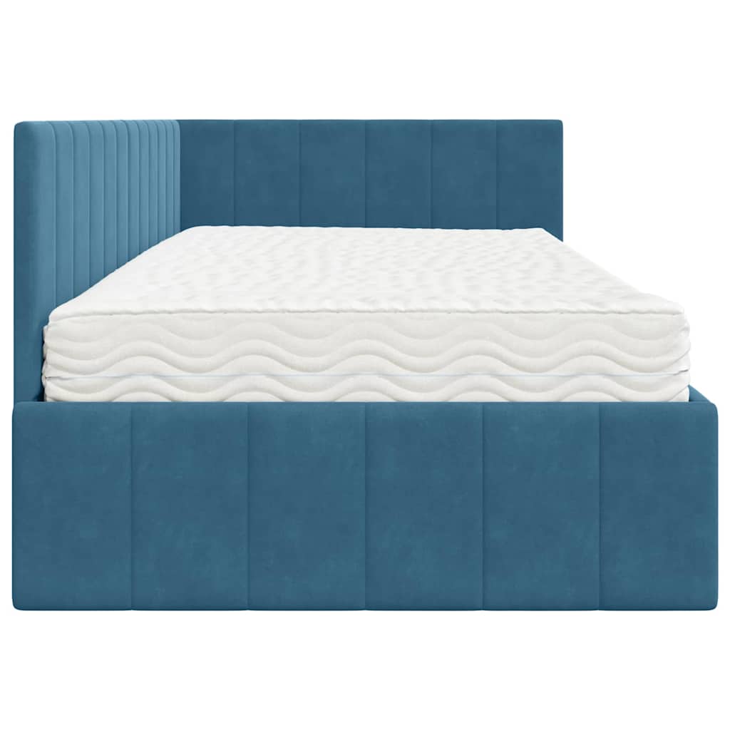 Hoekbedframe met Matras met matras 2 pcs Blauw Fluweel is nu te koop bij PeponiXL, paradijselijk wonen!