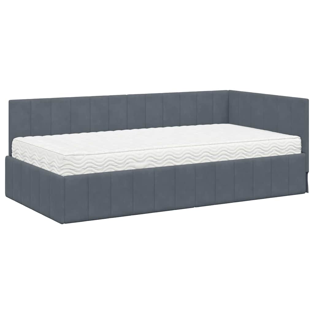 Hoekbedframe met Matras met matras 2 pcs Grijs Fluweel is nu te koop bij PeponiXL, paradijselijk wonen!