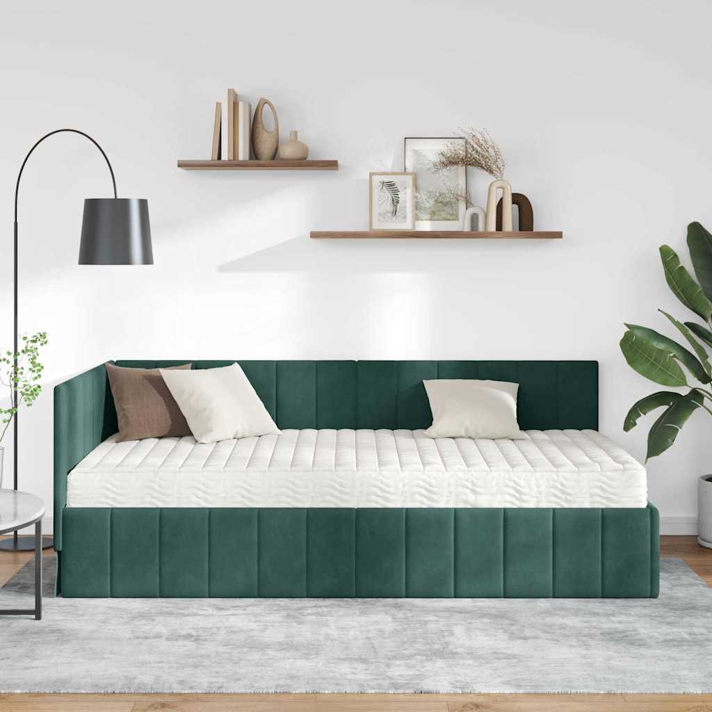 Hoekbedframe met Matras met matras 2 pcs Groen Fluweel is nu te koop bij PeponiXL, paradijselijk wonen!