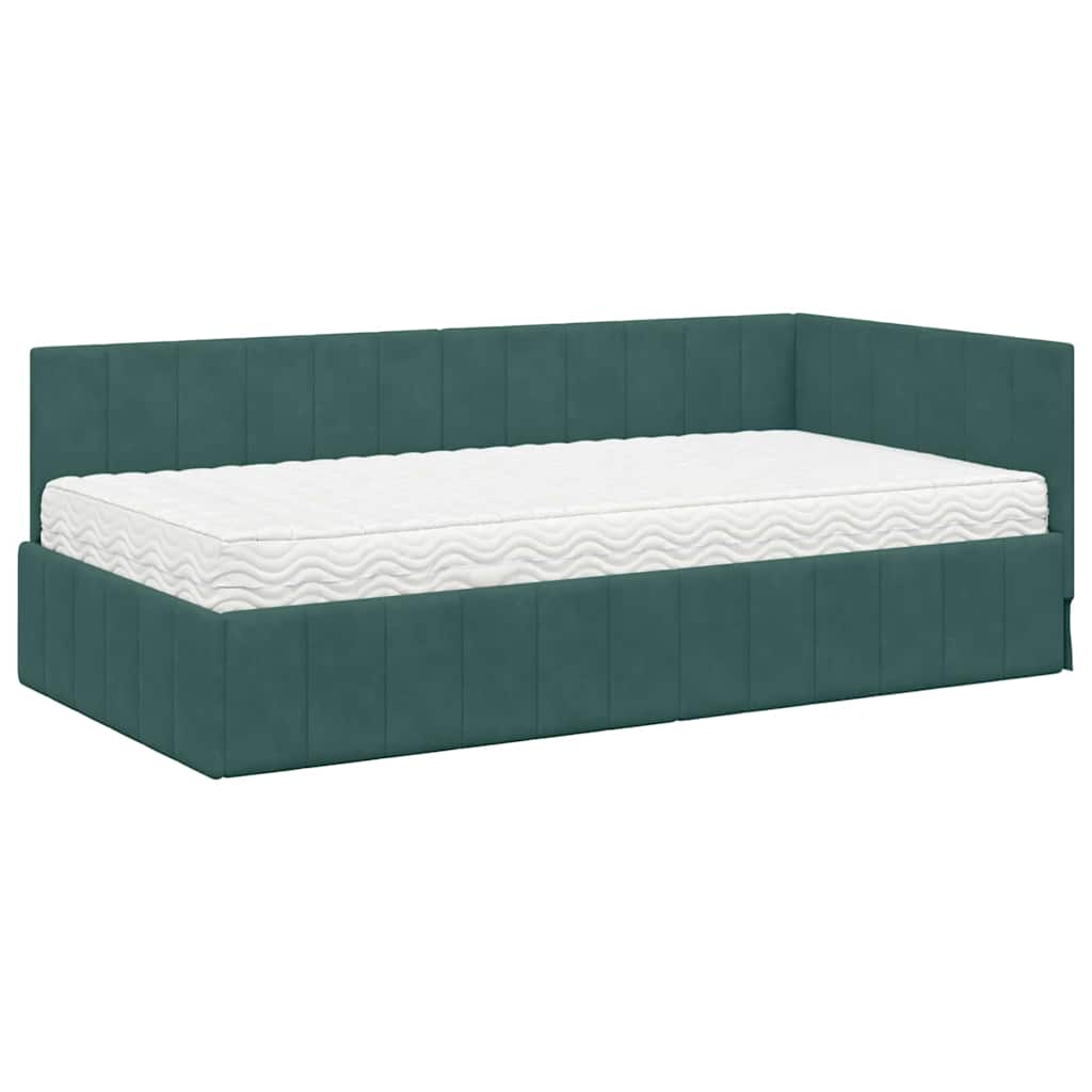 Hoekbedframe met Matras met matras 2 pcs Groen Fluweel is nu te koop bij PeponiXL, paradijselijk wonen!