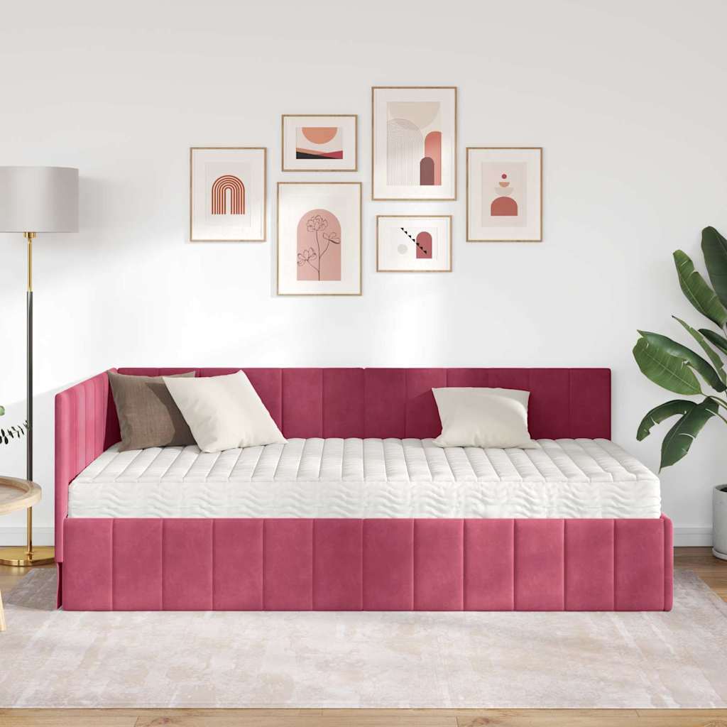 Hoekbedframe met Matras met matras 2 pcs Groen Fluweel is nu te koop bij PeponiXL, paradijselijk wonen!