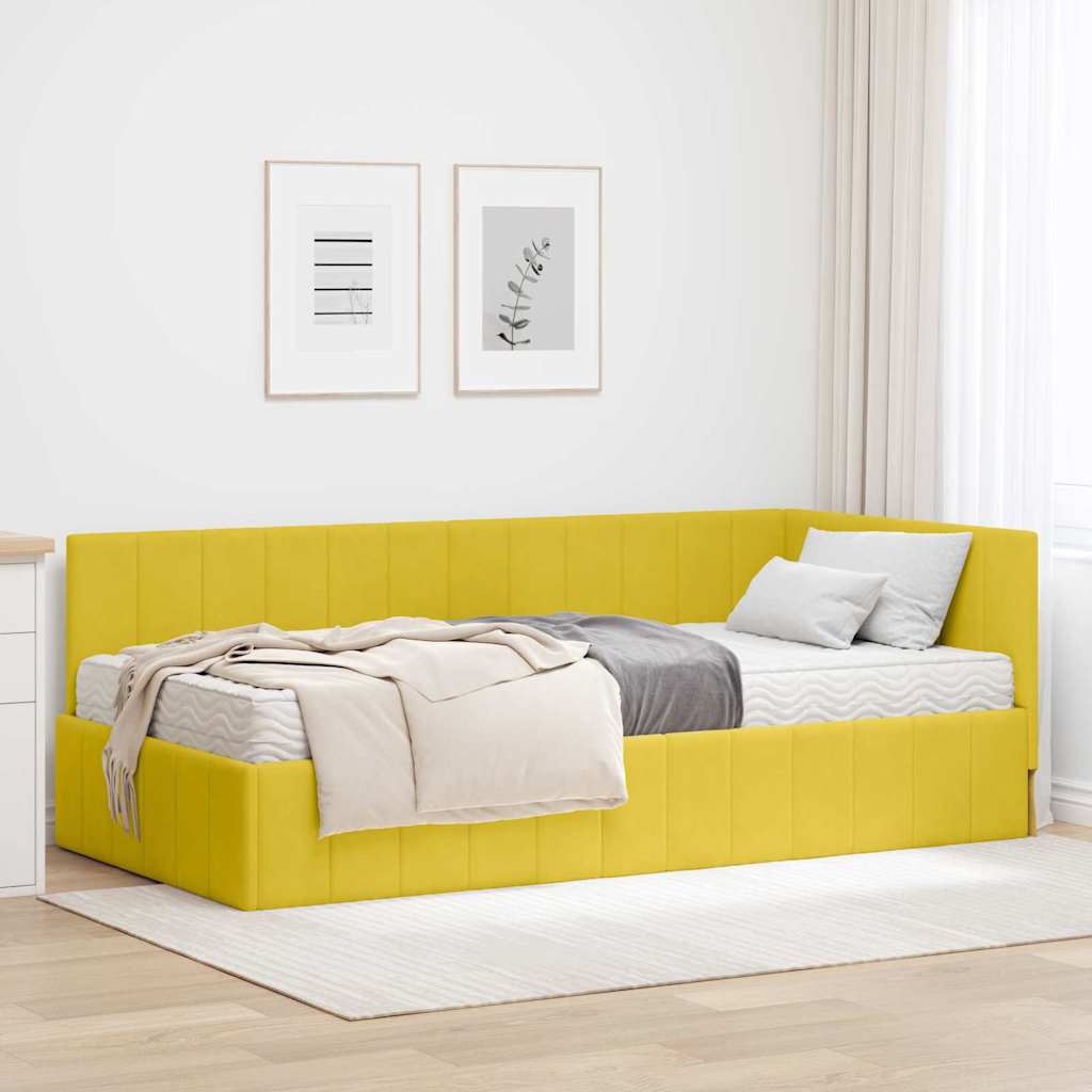 Hoekbedframe met Matras met hoofdeinde 2 pcs Geel Fluweel is nu te koop bij PeponiXL, paradijselijk wonen!
