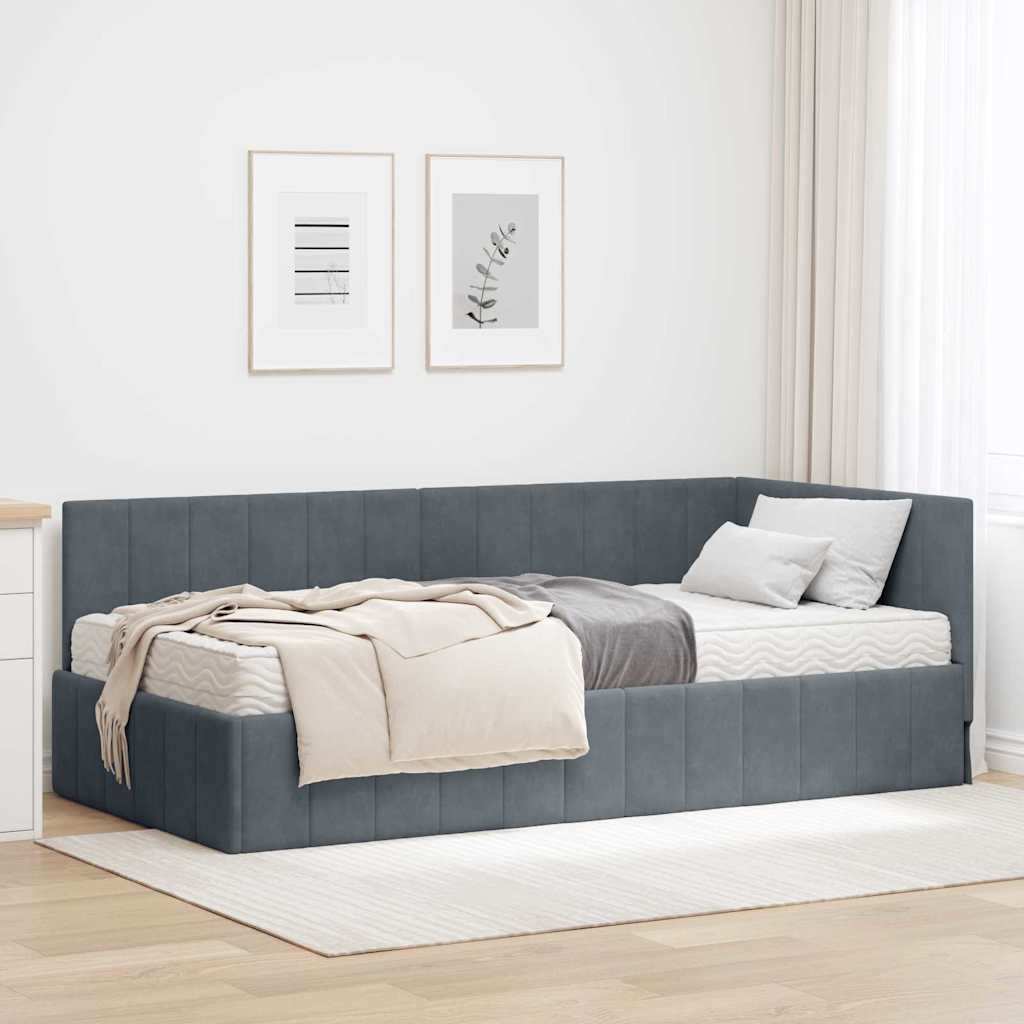 Hoekbedframe met Matras met matras 2 pcs Grijs Fluweel is nu te koop bij PeponiXL, paradijselijk wonen!