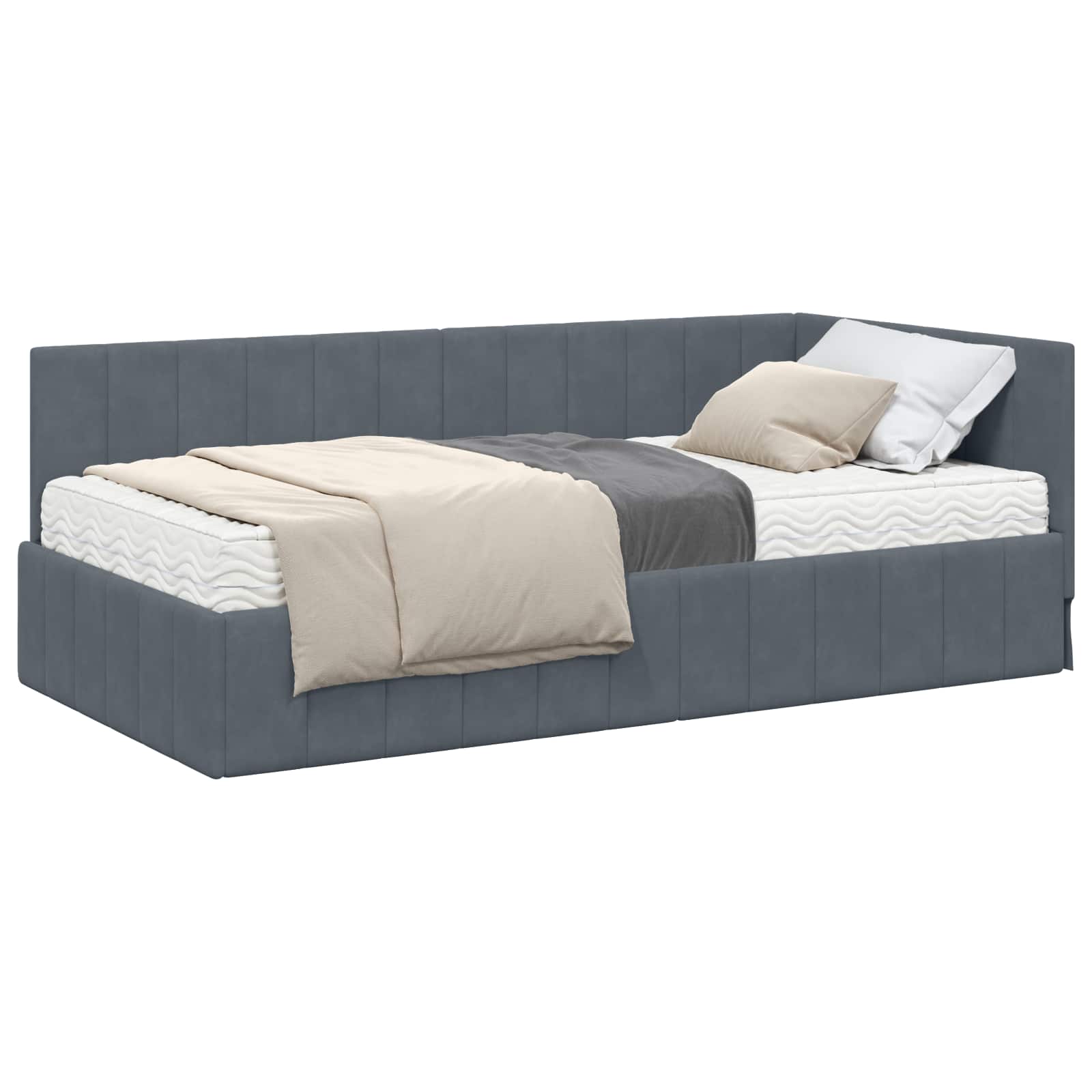 Hoekbedframe met Matras met matras 2 pcs Grijs Fluweel is nu te koop bij PeponiXL, paradijselijk wonen!