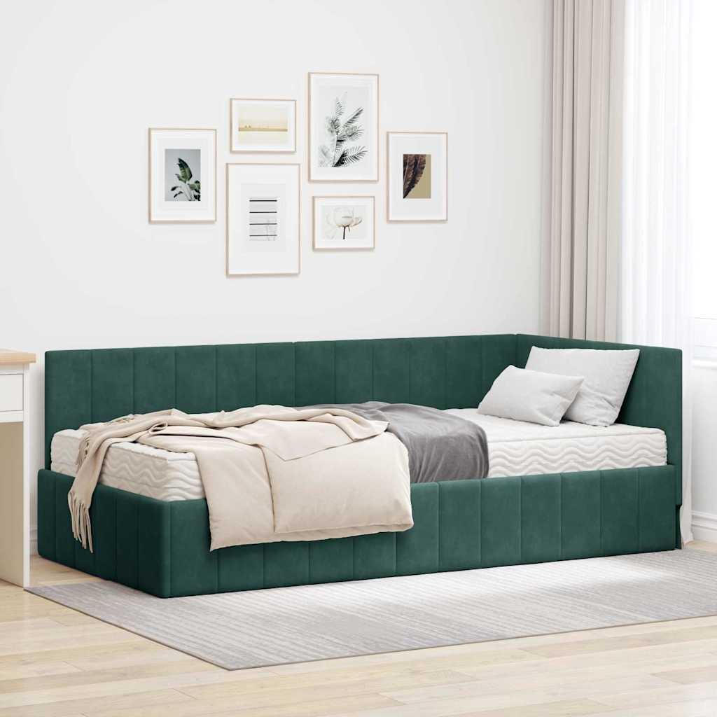 Hoekbedframe met Matras met matras 2 pcs Groen Fluweel is nu te koop bij PeponiXL, paradijselijk wonen!