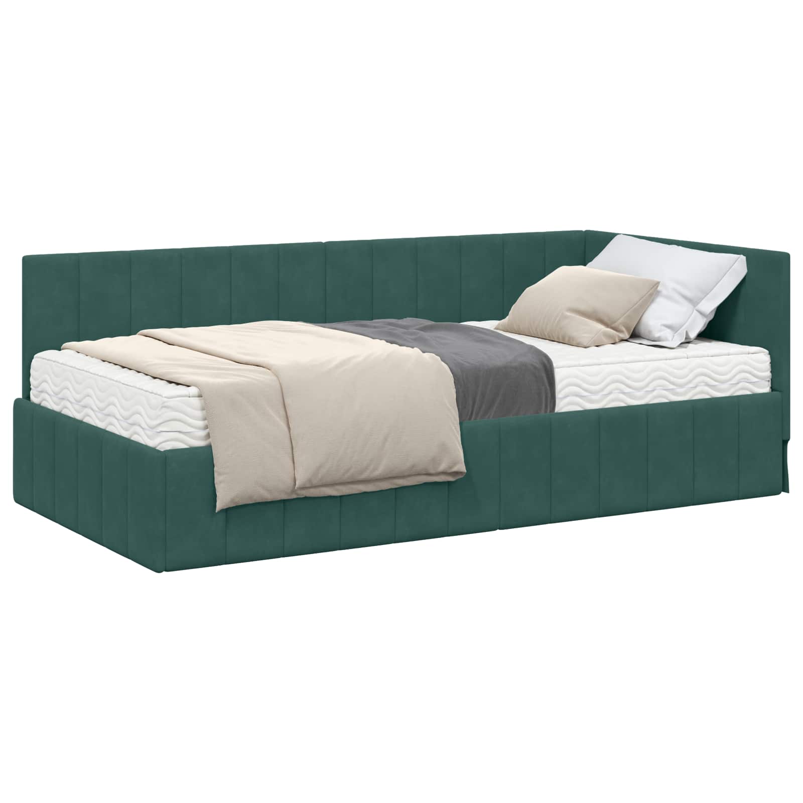Hoekbedframe met Matras met matras 2 pcs Groen Fluweel is nu te koop bij PeponiXL, paradijselijk wonen!