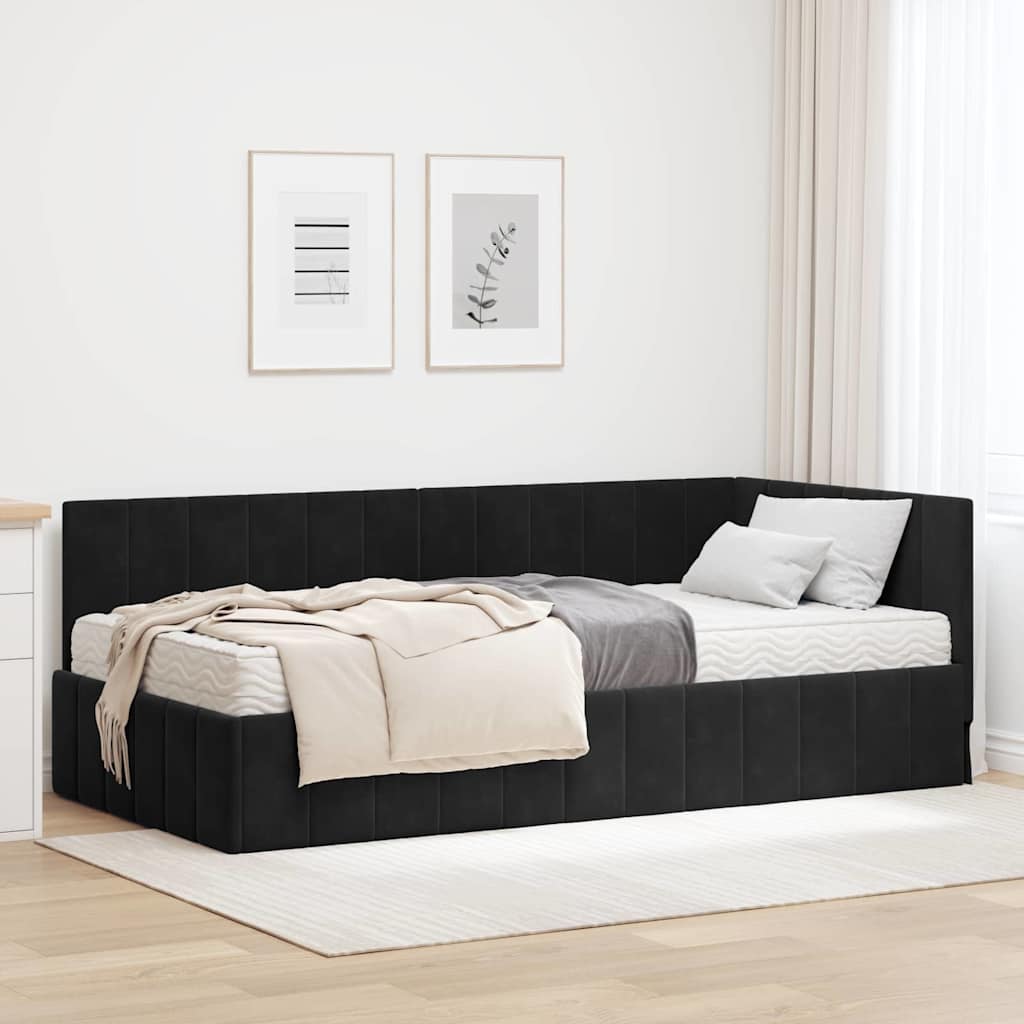 Hoekbedframe met Matras met matras 2 pcs Zwart Fluweel is nu te koop bij PeponiXL, paradijselijk wonen!