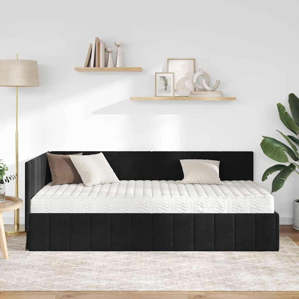 Hoekbedframe met Matras met matras 2 pcs Zwart Fluweel is nu te koop bij PeponiXL, paradijselijk wonen!