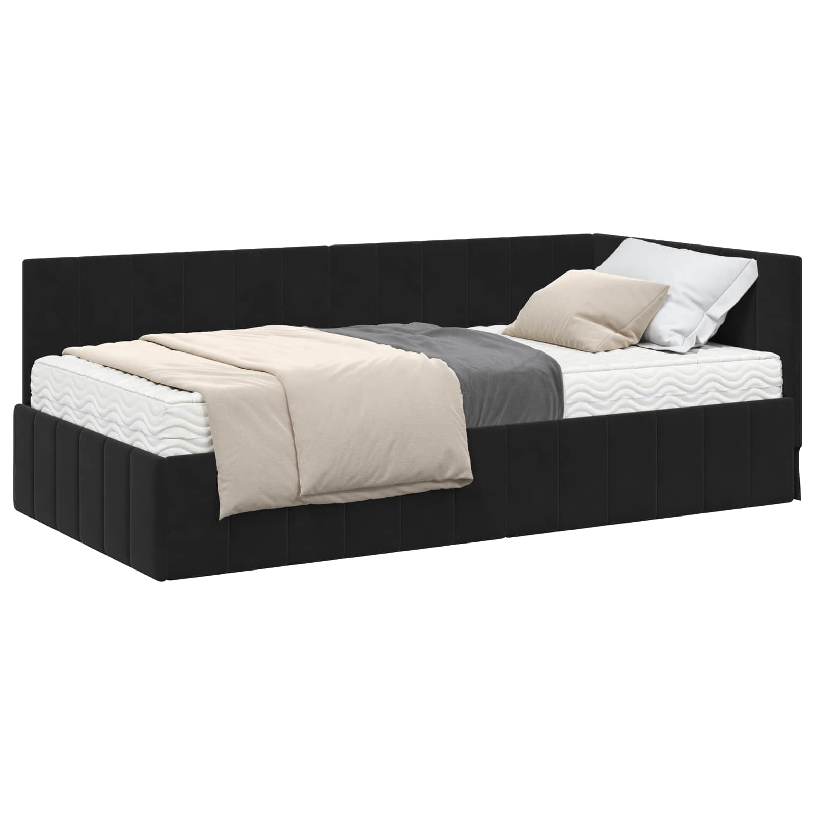 Hoekbedframe met Matras met matras 2 pcs Zwart Fluweel is nu te koop bij PeponiXL, paradijselijk wonen!