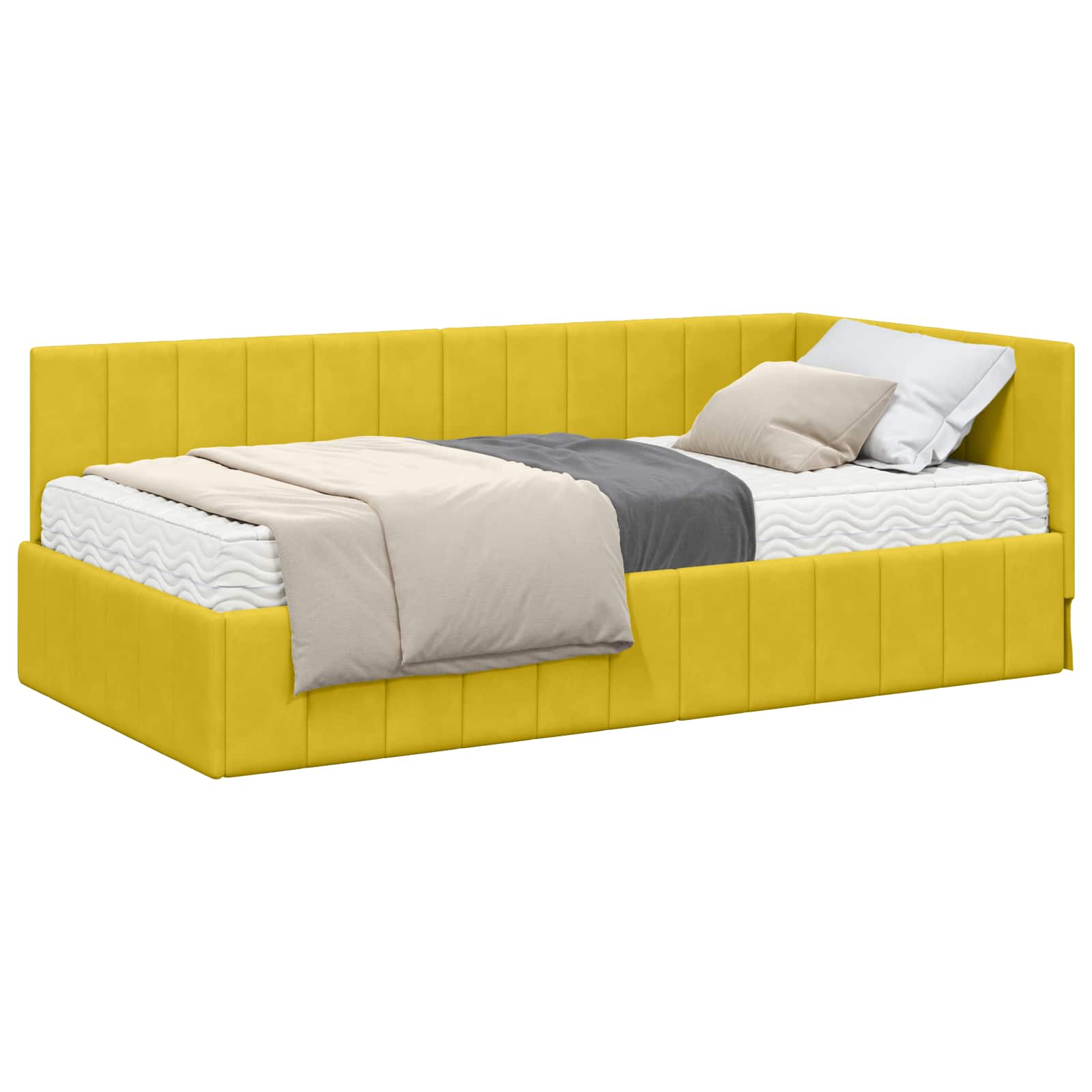 Hoekbedframe met Matras met matras 2 pcs Geel Fluweel is nu te koop bij PeponiXL, paradijselijk wonen!