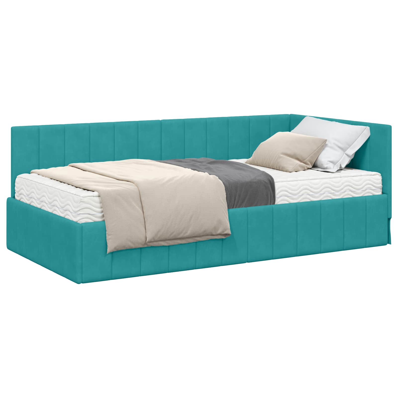 Hoekbedframe met Matras met matras 2 pcs Turquoise Fluweel is nu te koop bij PeponiXL, paradijselijk wonen!