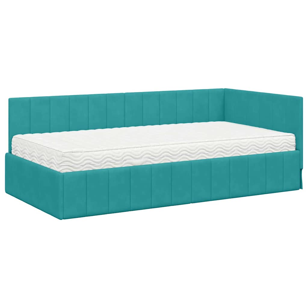 Hoekbedframe met Matras met matras 2 pcs Turquoise Fluweel is nu te koop bij PeponiXL, paradijselijk wonen!