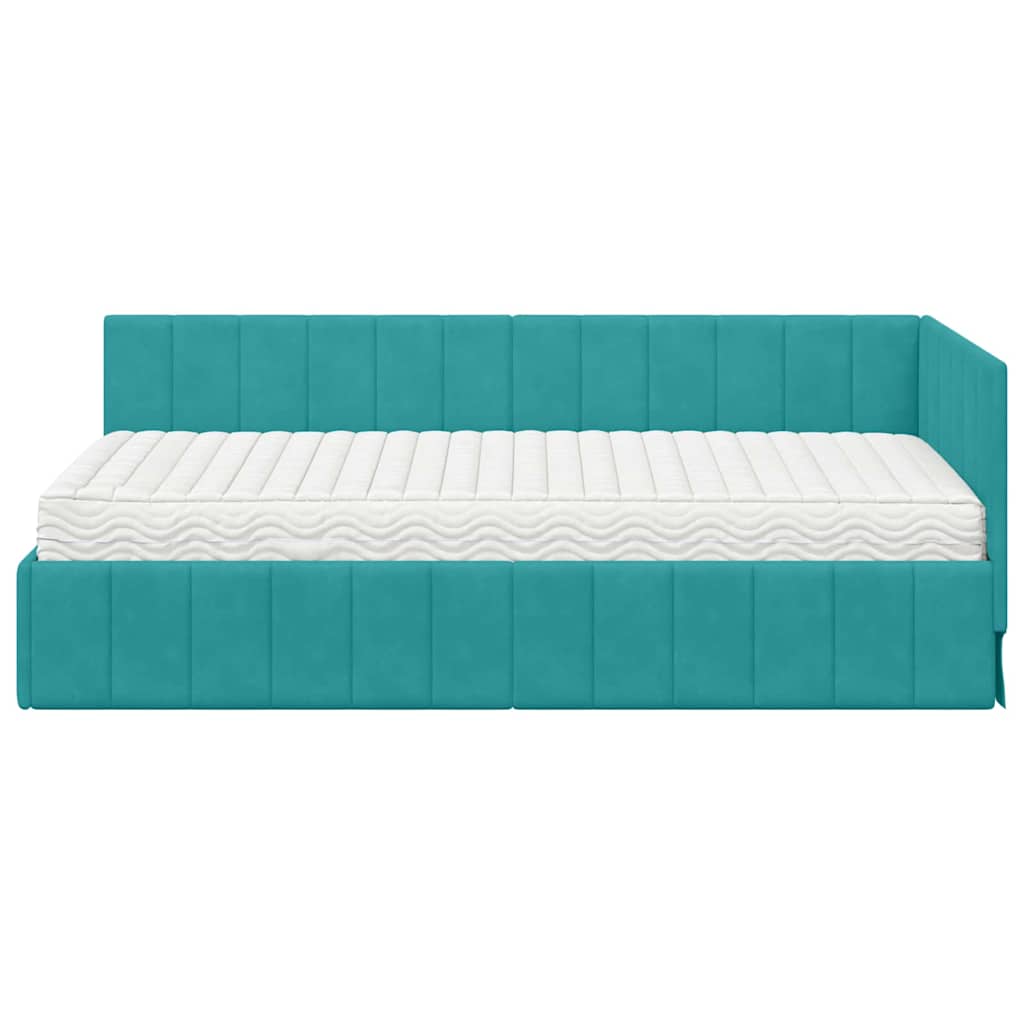 Hoekbedframe met Matras met matras 2 pcs Turquoise Fluweel is nu te koop bij PeponiXL, paradijselijk wonen!