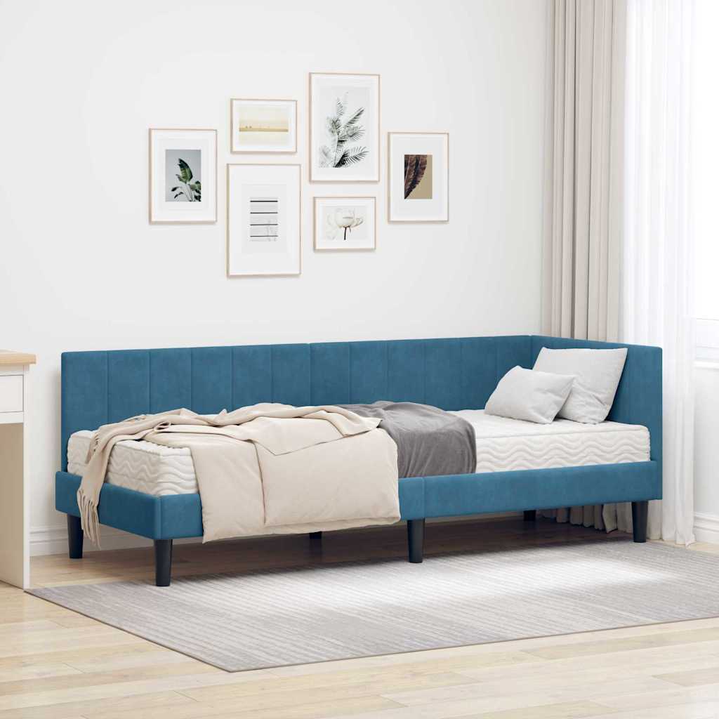 Hoekbedframe met Matras met hoofdeinde 2 pcs Blauw Fluweel is nu te koop bij PeponiXL, paradijselijk wonen!
