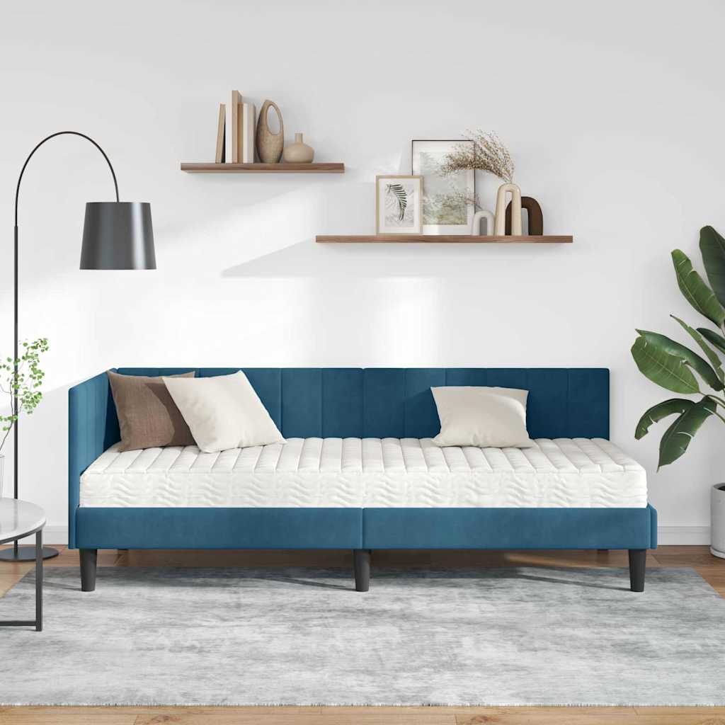 Hoekbedframe met Matras met hoofdeinde 2 pcs Blauw Fluweel is nu te koop bij PeponiXL, paradijselijk wonen!