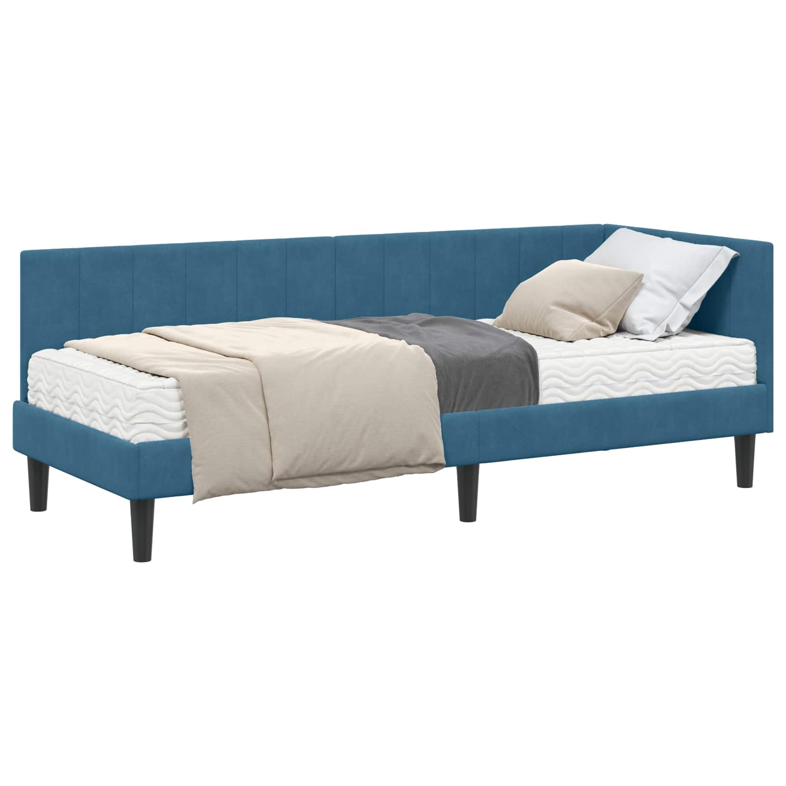 Hoekbedframe met Matras met hoofdeinde 2 pcs Blauw Fluweel is nu te koop bij PeponiXL, paradijselijk wonen!